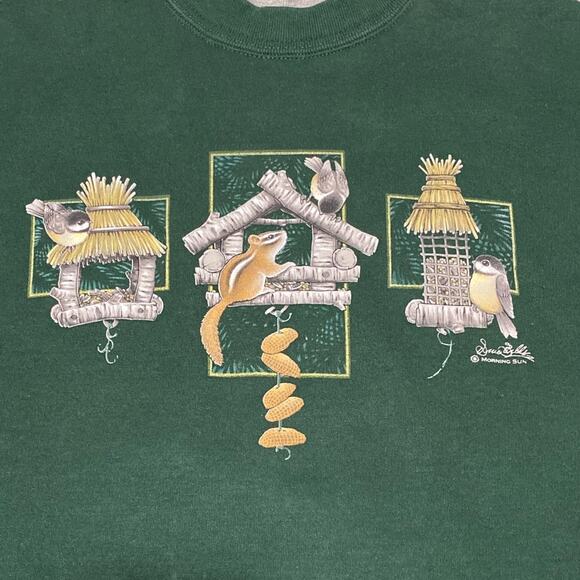 VTG Top Stitch by Morning Sun Sweatshirt Birdhouse Squirrel Size M Grandmacore - Picture 1 of 12